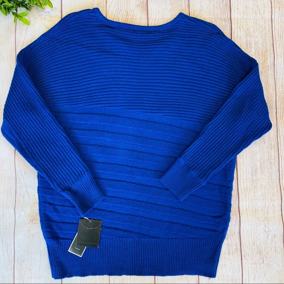 Alfani Blue Ribbed Knit Long Sleeve Sweater - Picture 3 of 3